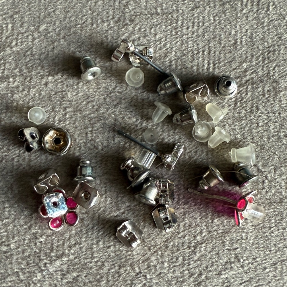 Silver and Pink Earring Backs Set